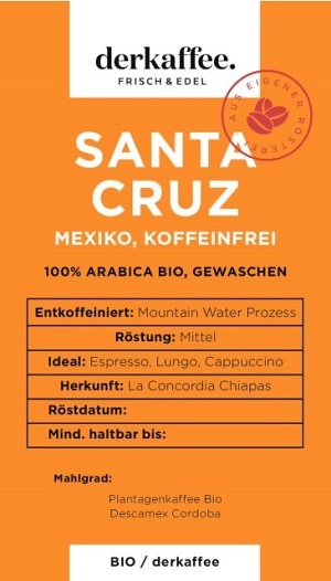 Santa Cruz Mexiko entkoffeiniert Bio/directtrade DERKAFFEE